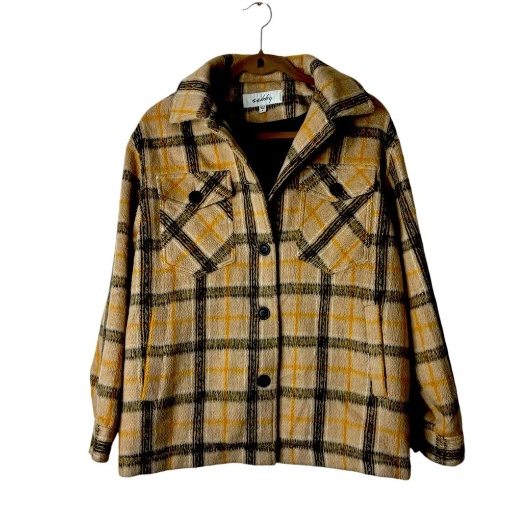 Sebby Plaid Wool Blend Shacket Jacket Chore Coat Lined